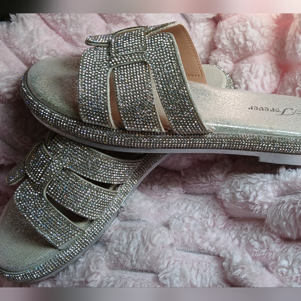 Forever  Glittering Silver Embellished Mules